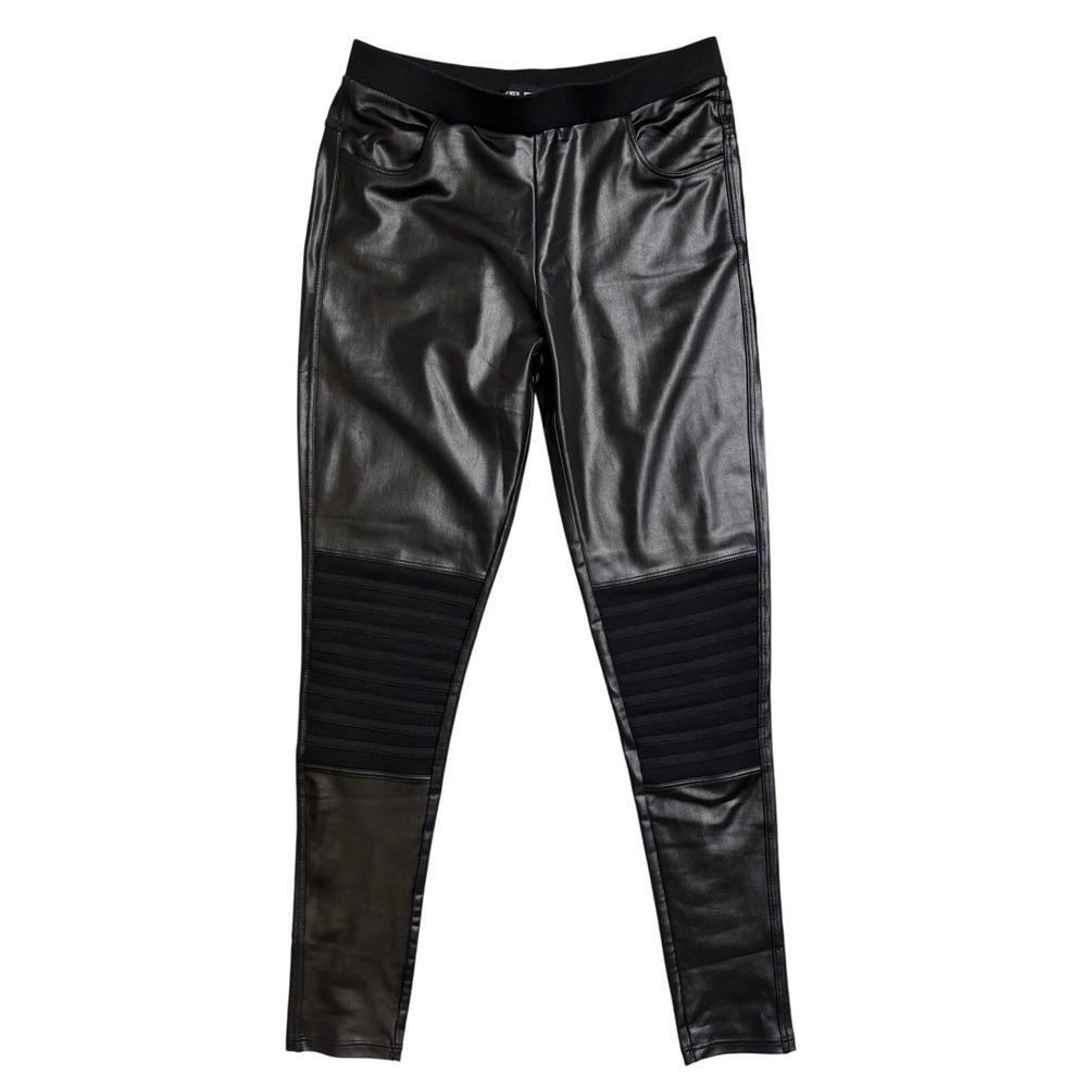 YELETE Womens Black Faux Leather Moto Jogger Pants Size Small Medium Leggings